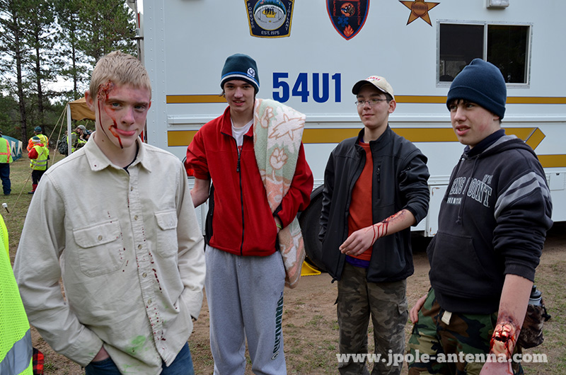Our four 'lost victims'. Makeup was added for realism and so the Scouts could practice assessment and first aid skills