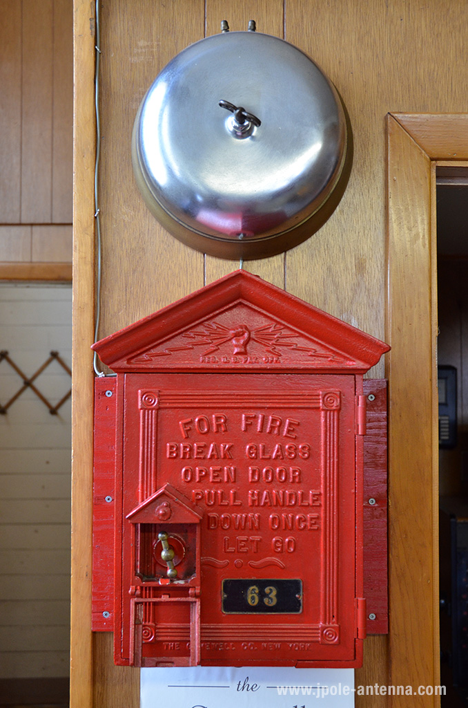 See and hear the collection of antique fire call boxes. Before the days of 911, these boxes would signal to the firehouse the location of an alarm pull.